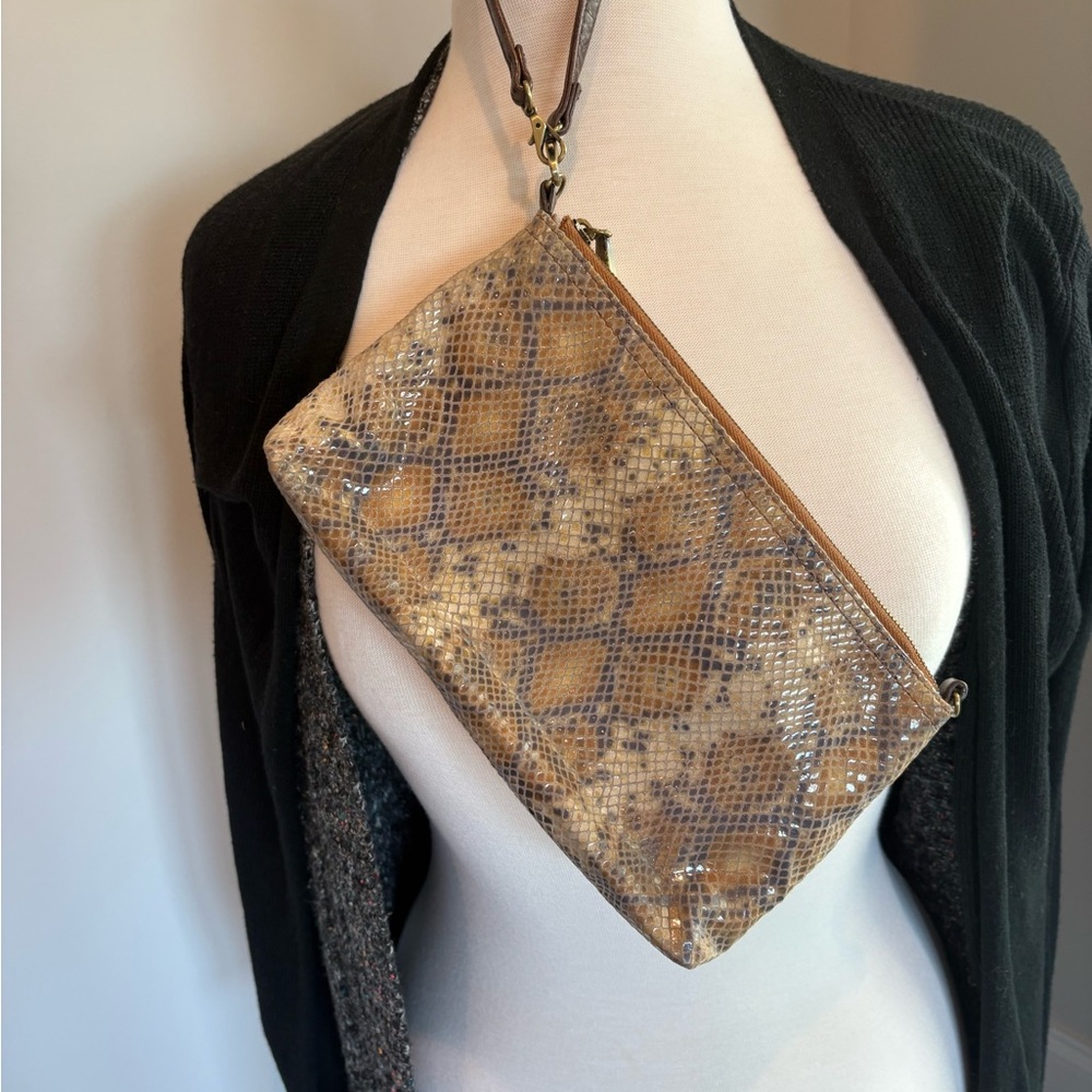 HOBO Brand -  Brown Snake Print Leather Clutch Wear multiple ways. Cross posted.